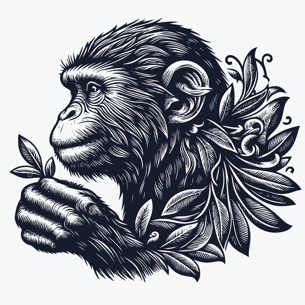 Ilustración de un mono con estilo de grabado