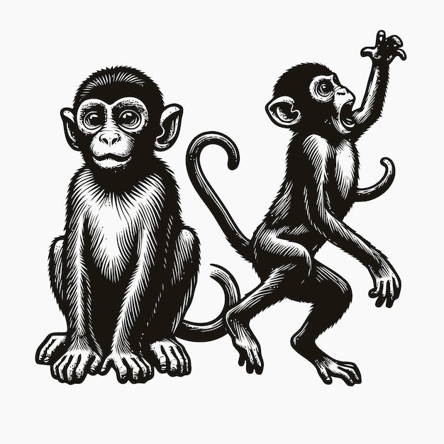 Ilustración de un mono con estilo de grabado