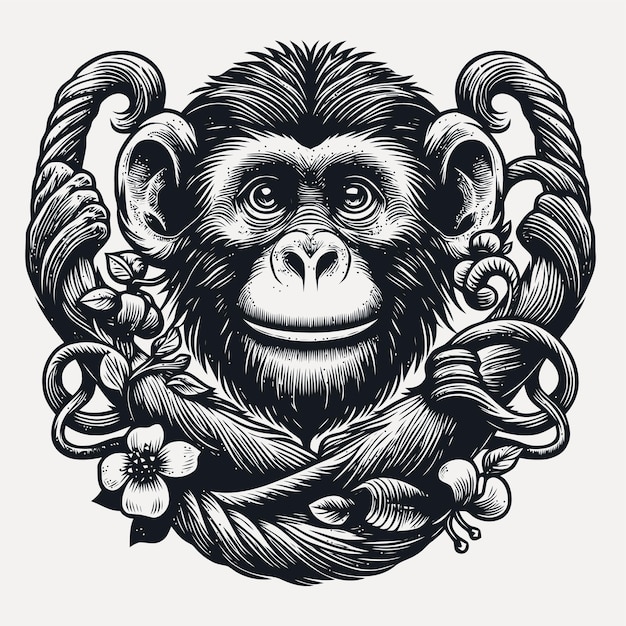Ilustración de un mono con estilo de grabado