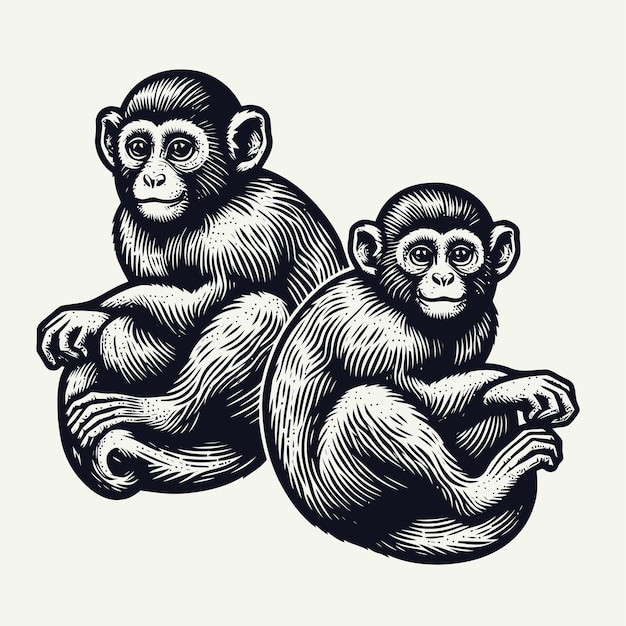 Ilustración de un mono con estilo de grabado