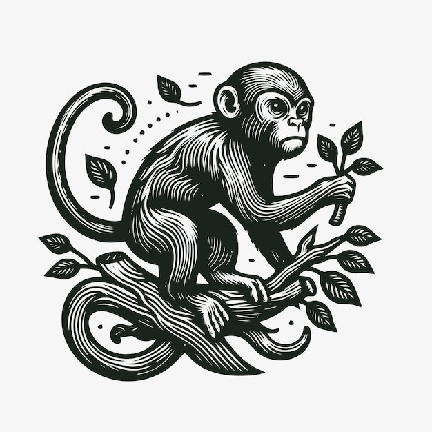 Ilustración de un mono con estilo de grabado