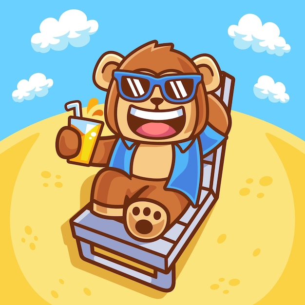 Ilustración de mono tomando el sol en silla