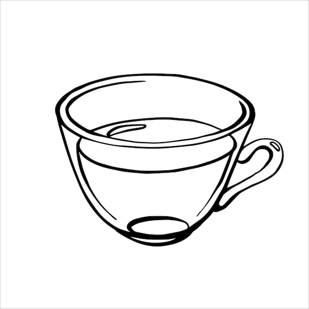 Ilustración monocromática de contorno dibujado a mano de taza de té de vidrio
