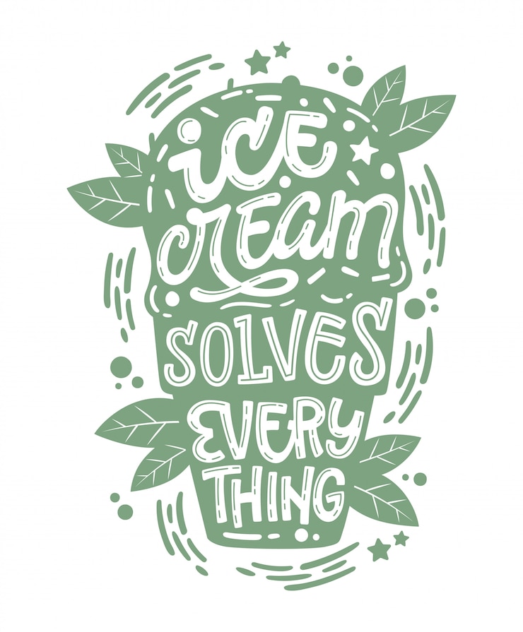Vector ilustración monocromática con letras de helado para diseño de decoración: el helado resuelve todo.