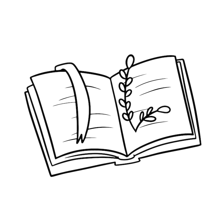 Vector ilustración monocromática un libro abierto con un marcador y una caricatura de vector de ramita de otoño