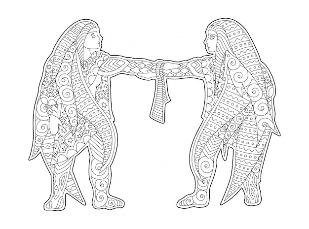 Ilustración monocromática con signo zodiacal de géminis