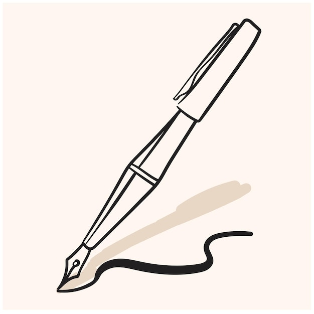 Vector ilustración monocromática vectorial del logotipo de la pluma de tinta con dibujos de estilo de ilustración y arte de líneas