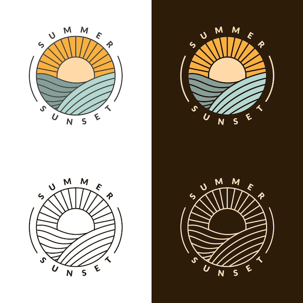 Vector ilustración de monolina de playa al atardecer o vector de estilo de arte de línea