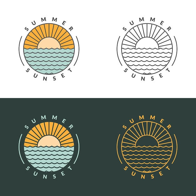 Vector ilustración de monolina de playa al atardecer o vector de estilo de arte de línea