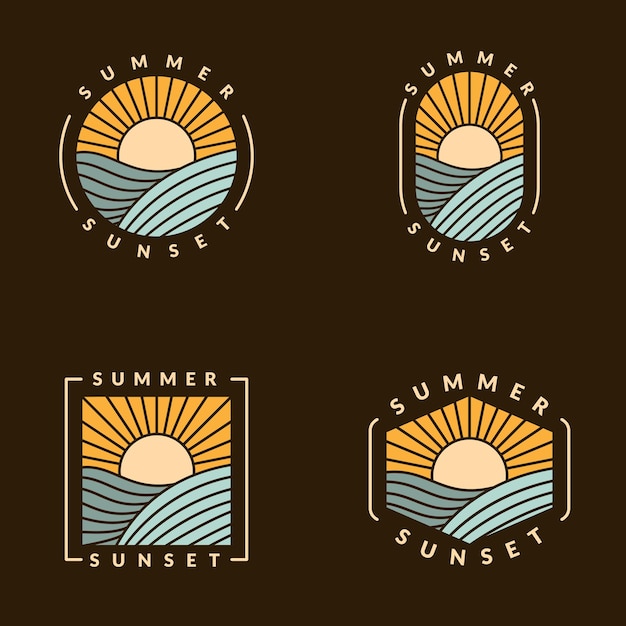 Ilustración de monolina de playa al atardecer o vector de estilo de arte de línea