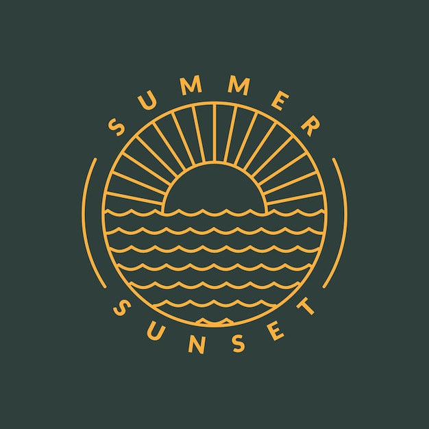 Ilustración de monolina de playa al atardecer o vector de estilo de arte de línea