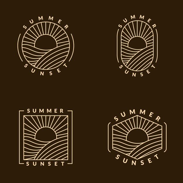 Ilustración de monolina de playa al atardecer o vector de estilo de arte de línea