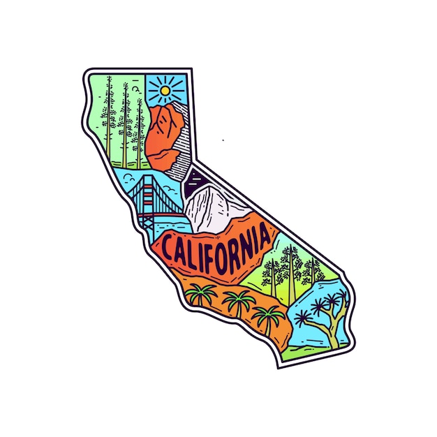 Ilustración de monoline al aire libre, con mapa de california