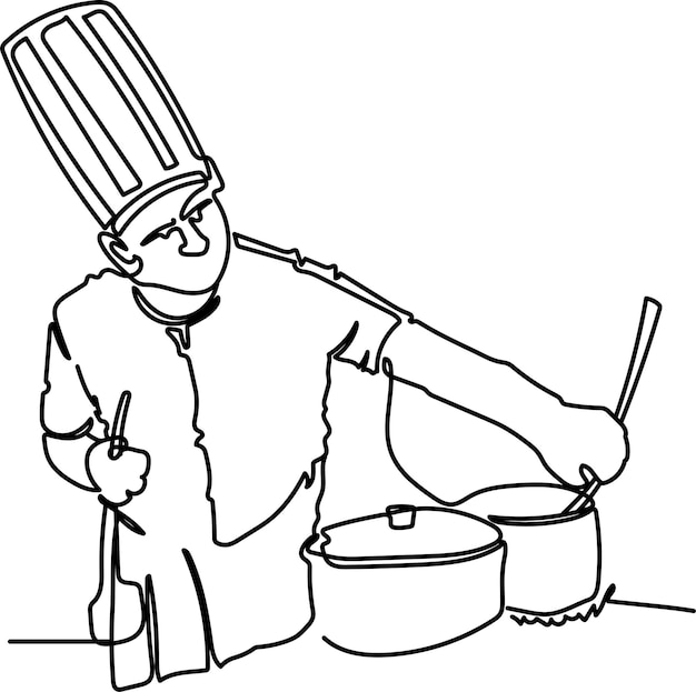 Ilustración en monolíneas del chef