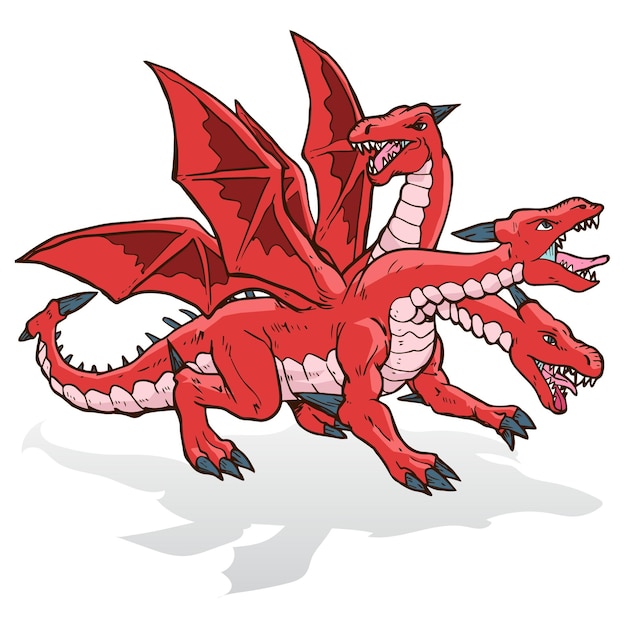 Vector ilustración de monstruo de bestia de dragón rojo de 3 cabezas