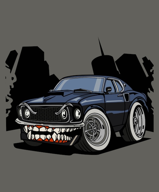 Ilustración monstruo muscle car personaje de dibujos animados