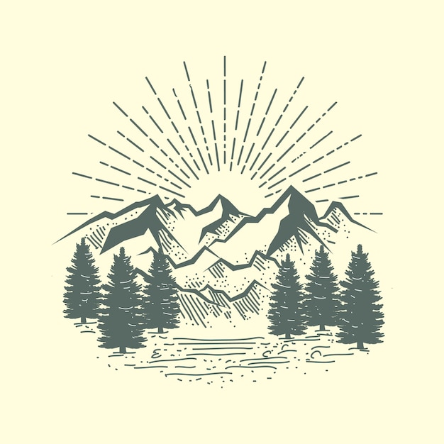 Vector ilustración de montaña y bosque