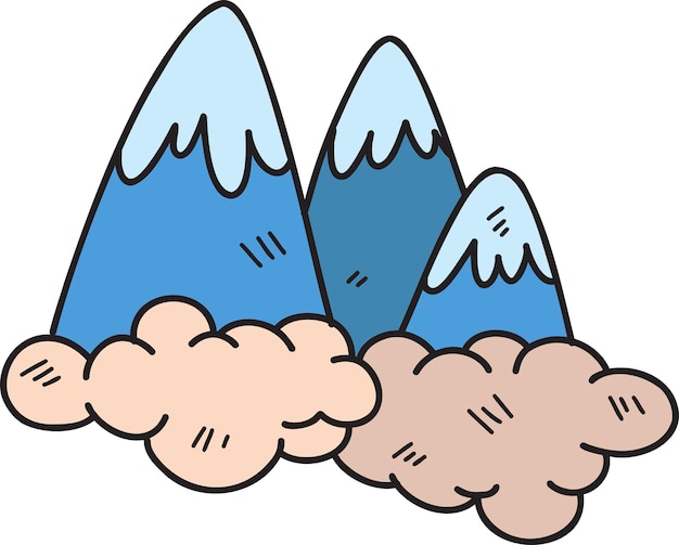 Ilustración de montañas y nubes dibujadas a mano