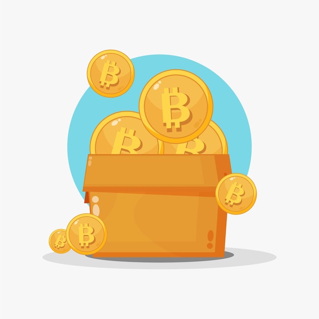 Vector ilustración de un montón de bitcoins en una caja