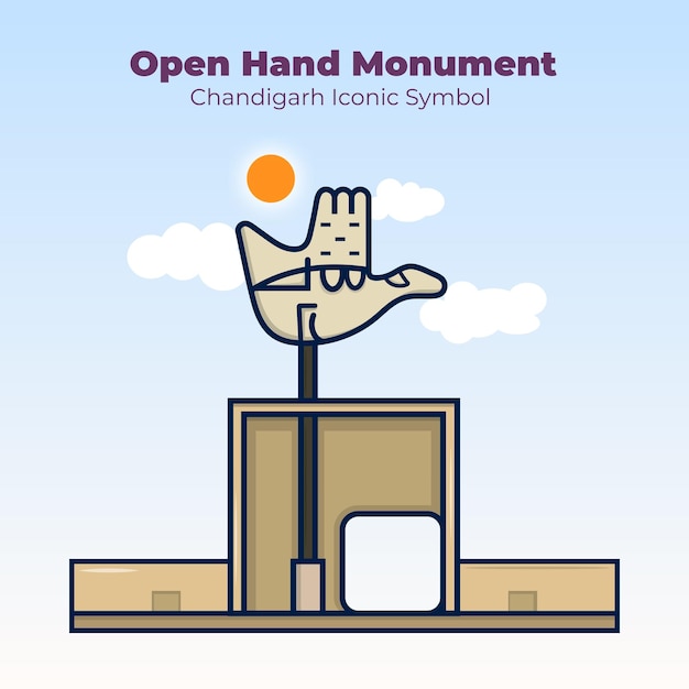 Vector ilustración del monumento de la mano abierta del símbolo de chandigarh ut india