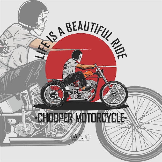 Ilustración moto chooper con fondo gris