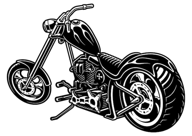 Ilustración de la motocicleta americana con llamas. (VERSIÓN SOBRE FONDO BLANCO) El texto está en una capa separada.