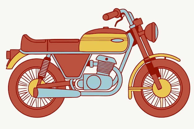 Ilustración de motocicleta antigua con arte de ilustración de estilo pop en fondo blanco