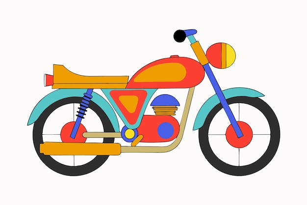 Ilustración de motocicleta antigua con arte de ilustración de estilo pop en fondo blanco