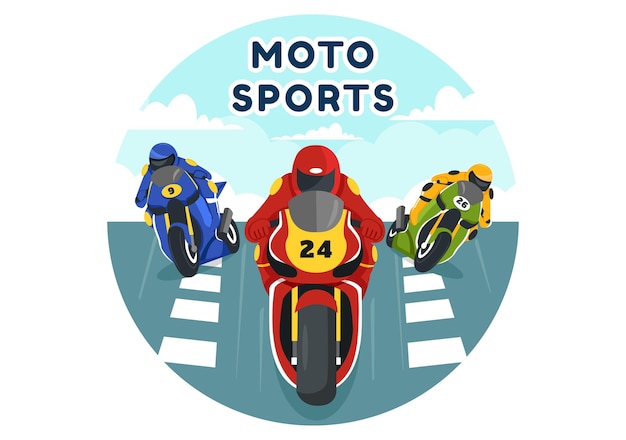 Ilustración de motocicleta de velocidad para competición o carrera de campeonato con ropa deportiva
