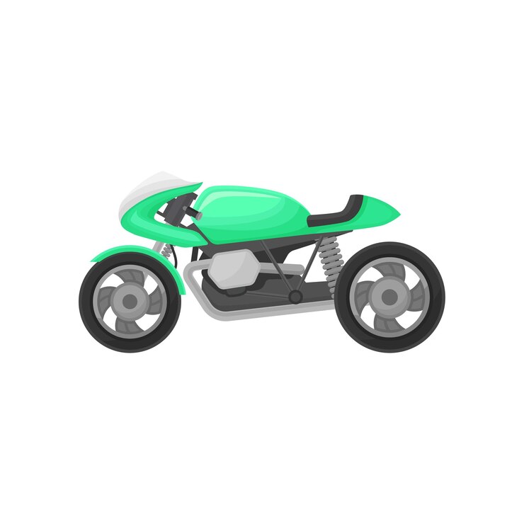 Vector ilustración de una motocicleta verde brillante vista lateral de una bicicleta deportiva moderna vehículo de motor de dos ruedas elemento gráfico para juego móvil o cartel vector colorido en estilo plano aislado sobre fondo blanco