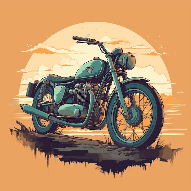 Vector ilustración de motocicleta vintage dibujada a mano diseño retro clásico de motor