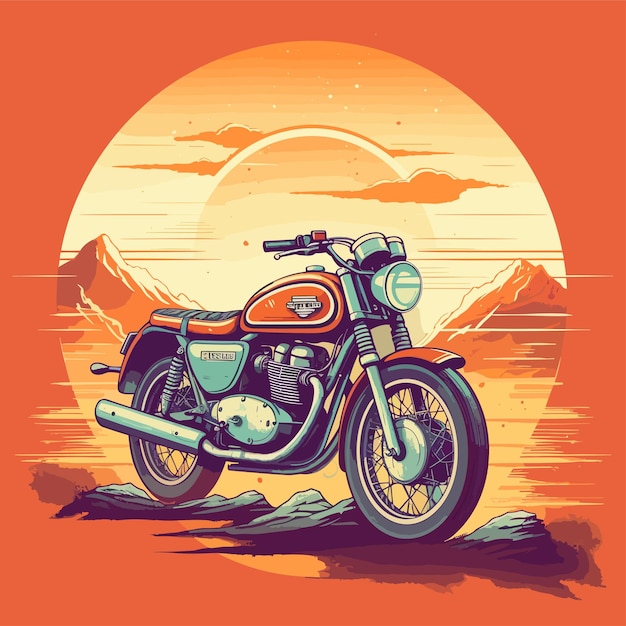 Vector ilustración de motocicleta vintage dibujada a mano diseño retro clásico de motor