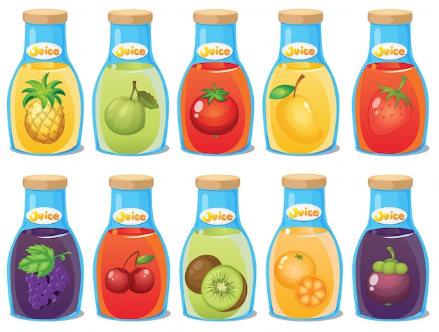 Ilustración de muchas botellas de jugo