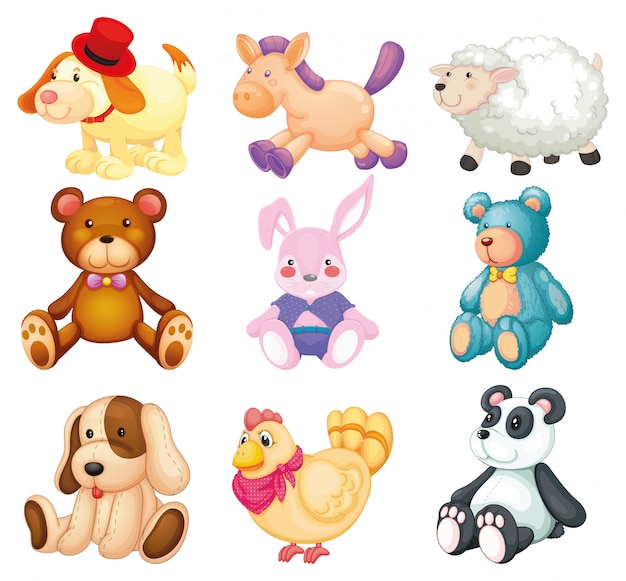 Vector ilustración de muchos animales de peluche