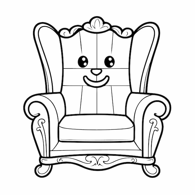 Vector ilustración de muebles alegres para libros de colorear