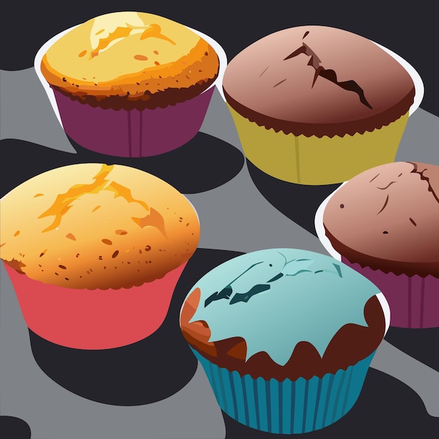 Ilustración de muffins Muffins arte vectorial pastel de muffin en 3D Arte vectorial de pastel ilustración gratuita de pastel
