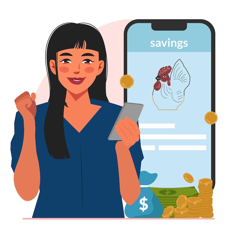 Vector ilustración de una mujer ahorrando dinero en un banco de inversión