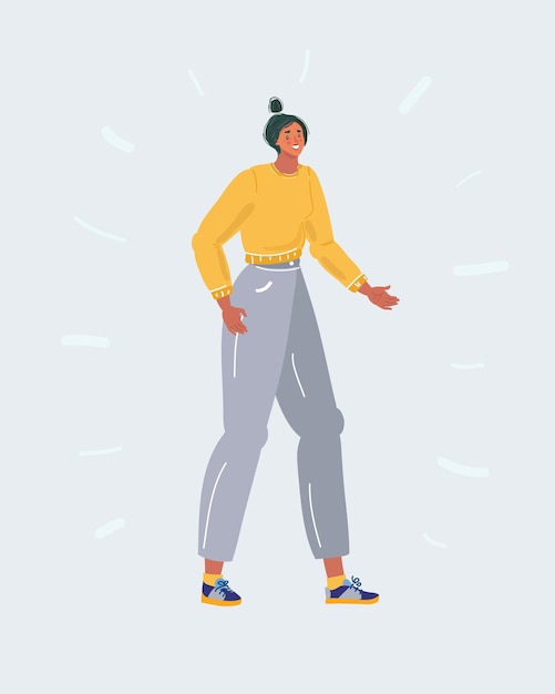 Ilustración de mujer alta sobre fondo blanco.