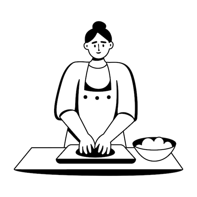Ilustración de una mujer amassando masa al estilo de glifo