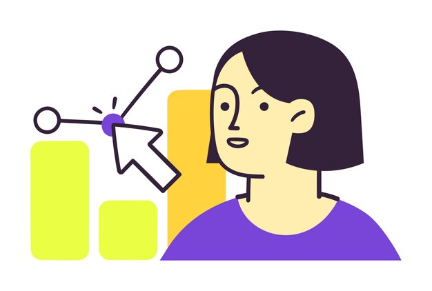 Ilustración de una mujer analizando el gráfico de crecimiento