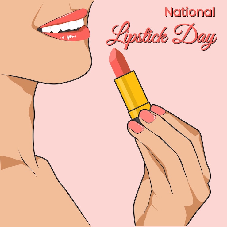 Vector ilustración de una mujer aplicando lápiz labial rojo adecuado para el día nacional del lápiz lipstick