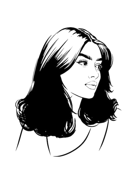 Ilustración de una mujer atractiva con cabello oscuro