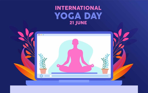 ilustración de mujer para el banner web del día internacional del yoga EPS10 vector