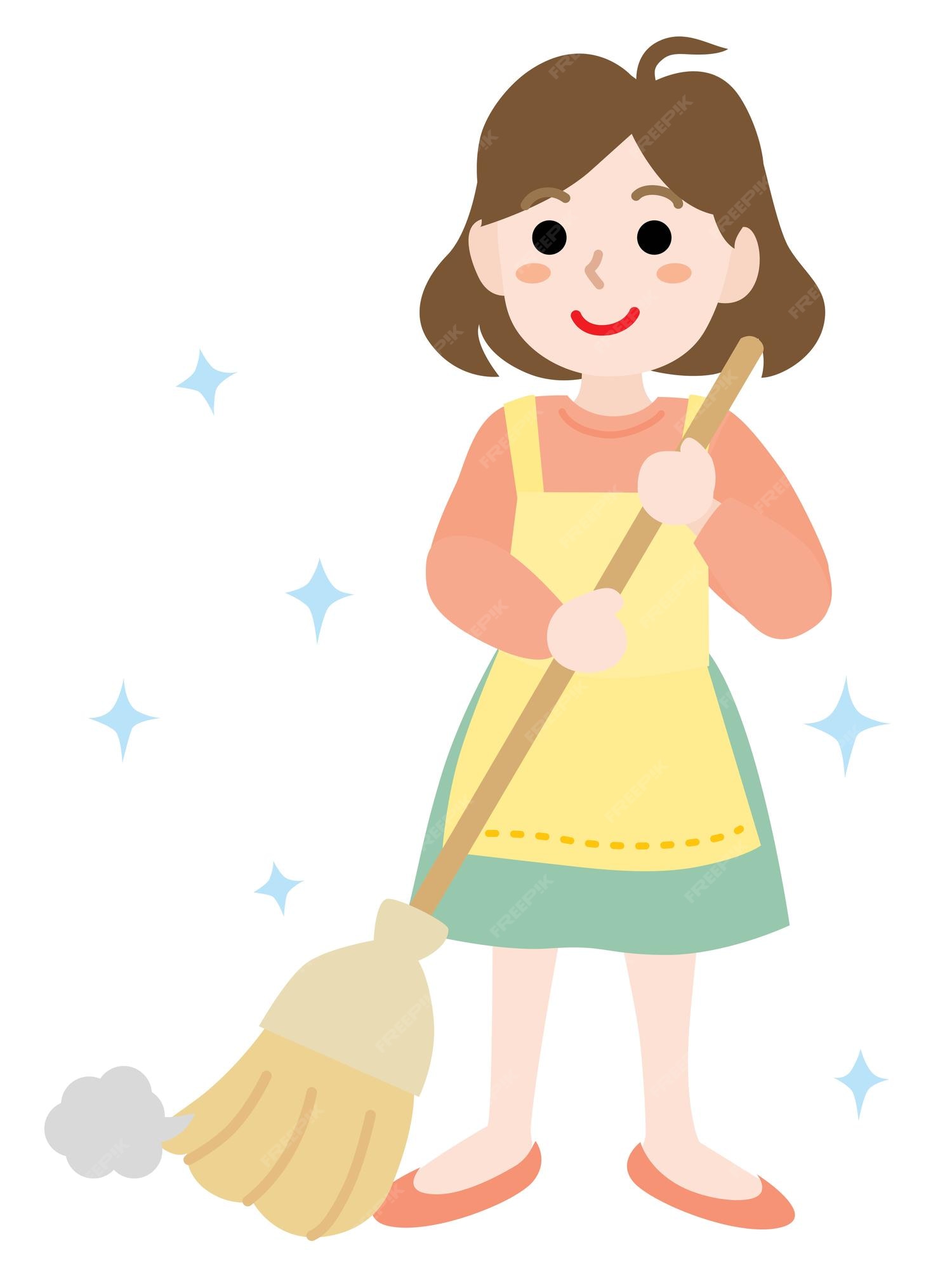 Ilustración de la mujer barriendo con una escoba | Vector Premium Ilustración de la mujer barriendo con una escoba | Vector Premium