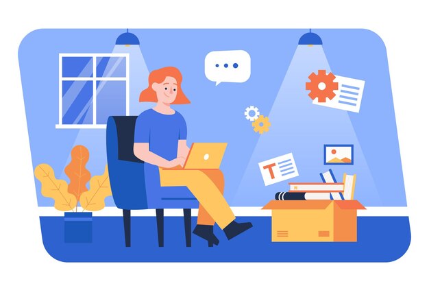 Ilustración de una mujer en busca de referencias para el contenido