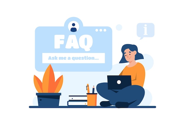 Ilustración de una mujer buscando FAQ