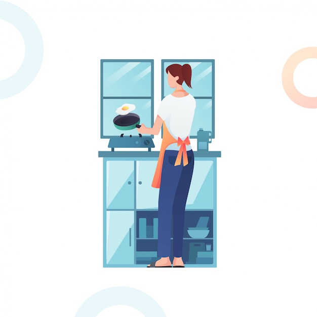 Ilustración de la mujer cocinando un huevo.