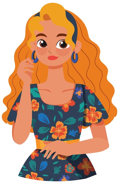 Ilustración de una mujer con un colorido vestido floral