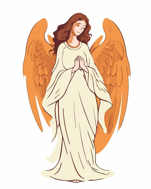 Una ilustración de una mujer como un ángel rezando