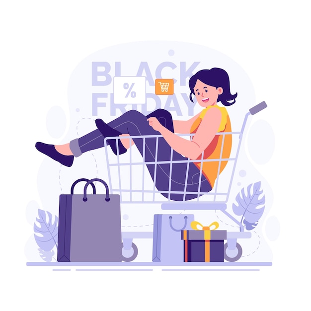 Ilustración de una mujer comprando en el viernes negro